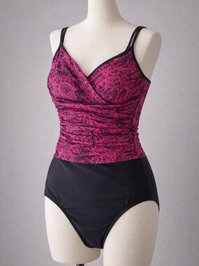 Miraclesuit Pink and Black Paisley One-Piece Swimsuit